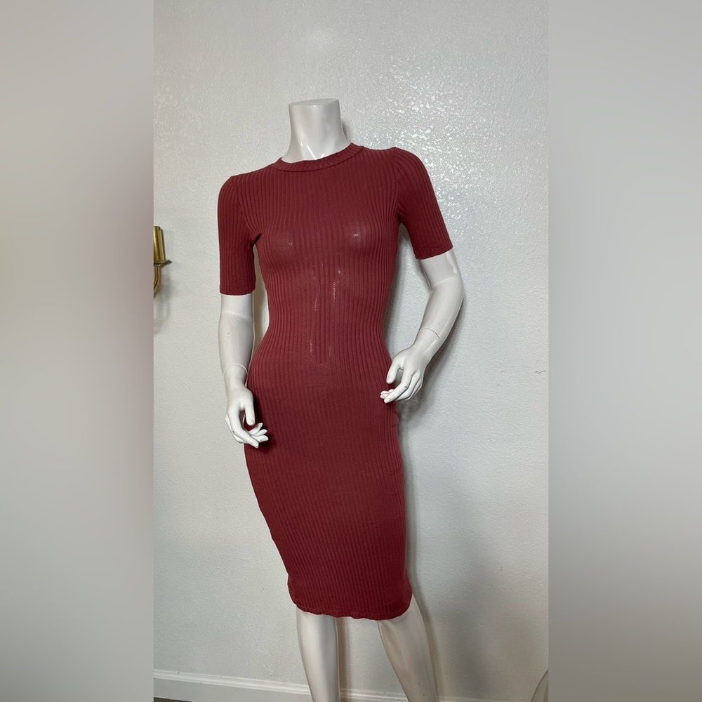 A+ Ellen Red Ribbed Bodycon Dress Mock Neck